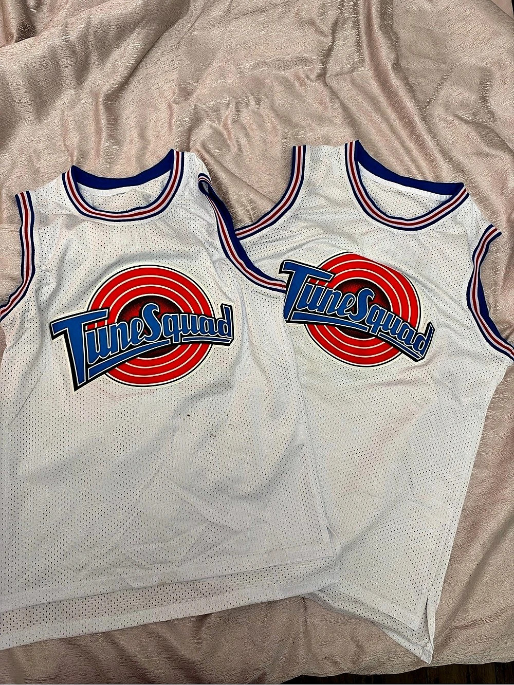 Tune Squad Basketball Jerseys White and Blue, bugs and lola